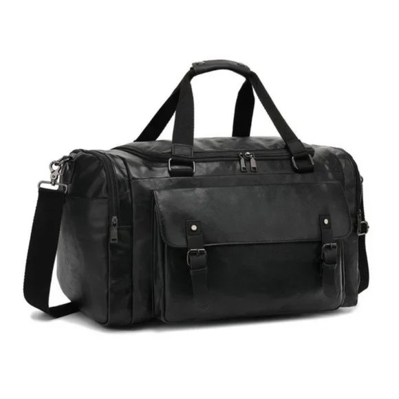 TRAVEL Bag Waterproof PU Leather Brown Duffle Bag - Picture 8 of 14